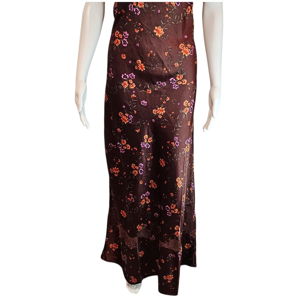 Free People Butterfly Babe Satin Like, Lace Trim Maxi Dress Size Large NWT - Picture 5 of 11